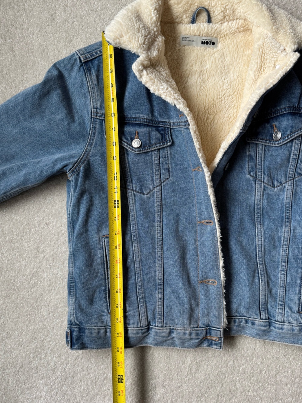 Topshop Moto Cream Sherpa-Lined Jacket with Denim Trim - Picture 4 of 4